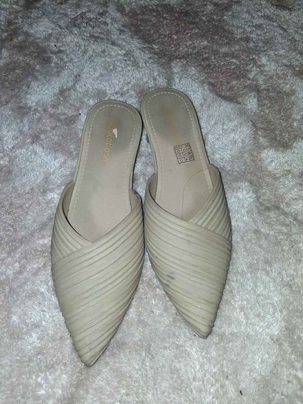 Women's Pointed Toe Slip-On Mules in Light Beige